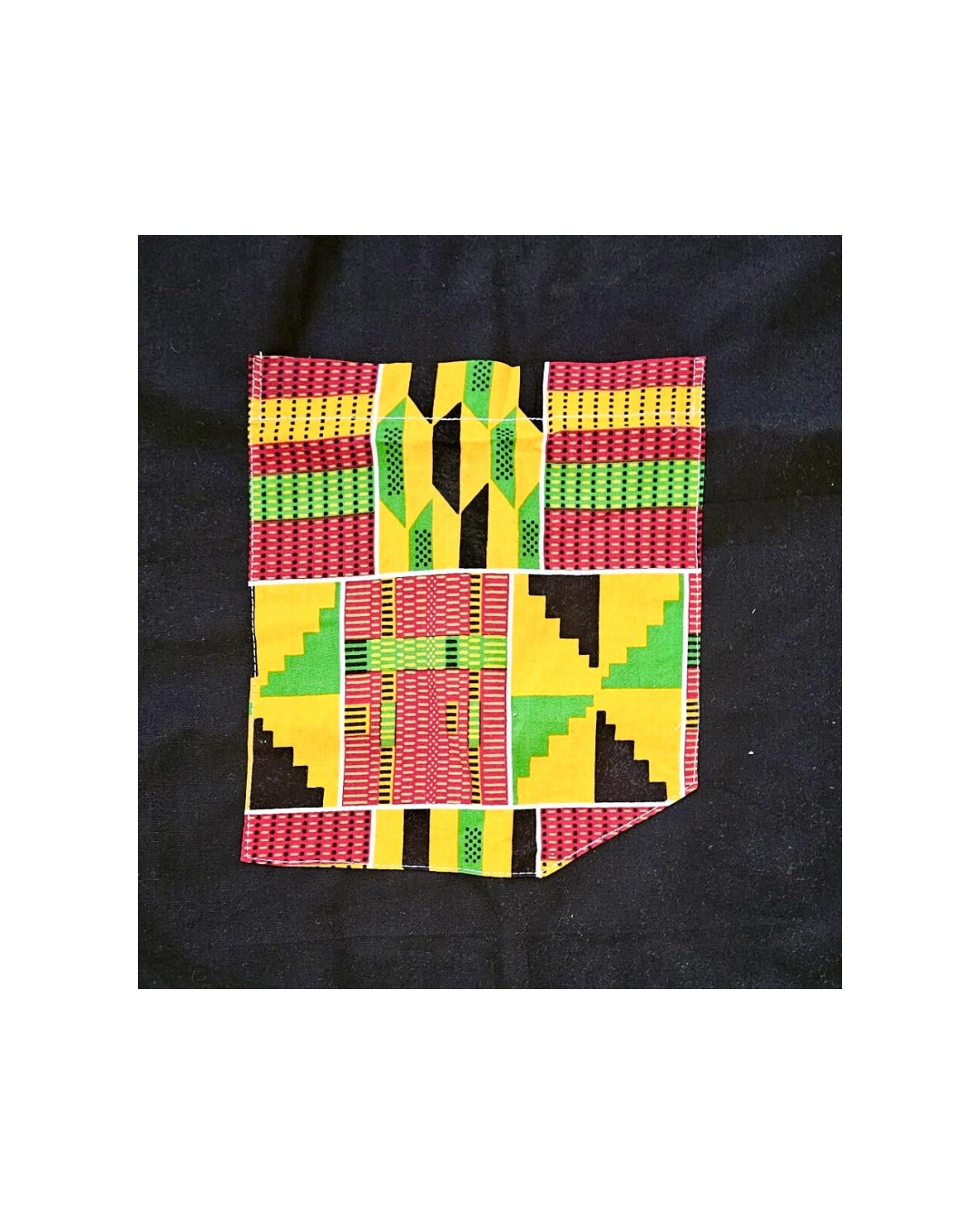 Black Cotton Apron with Kente Fabric