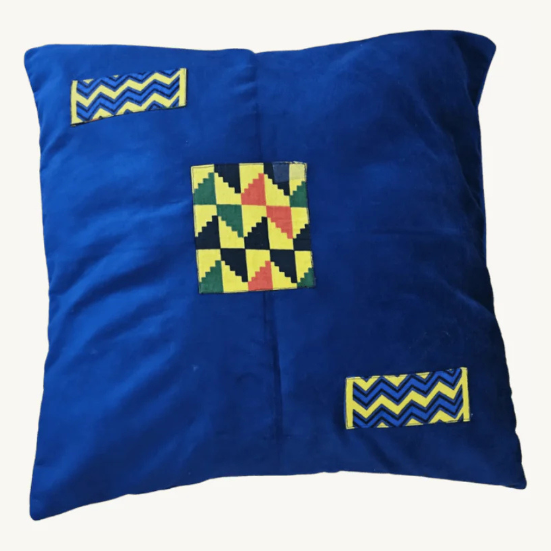Housse de Coussin Bleu Nuit & Textile Africain