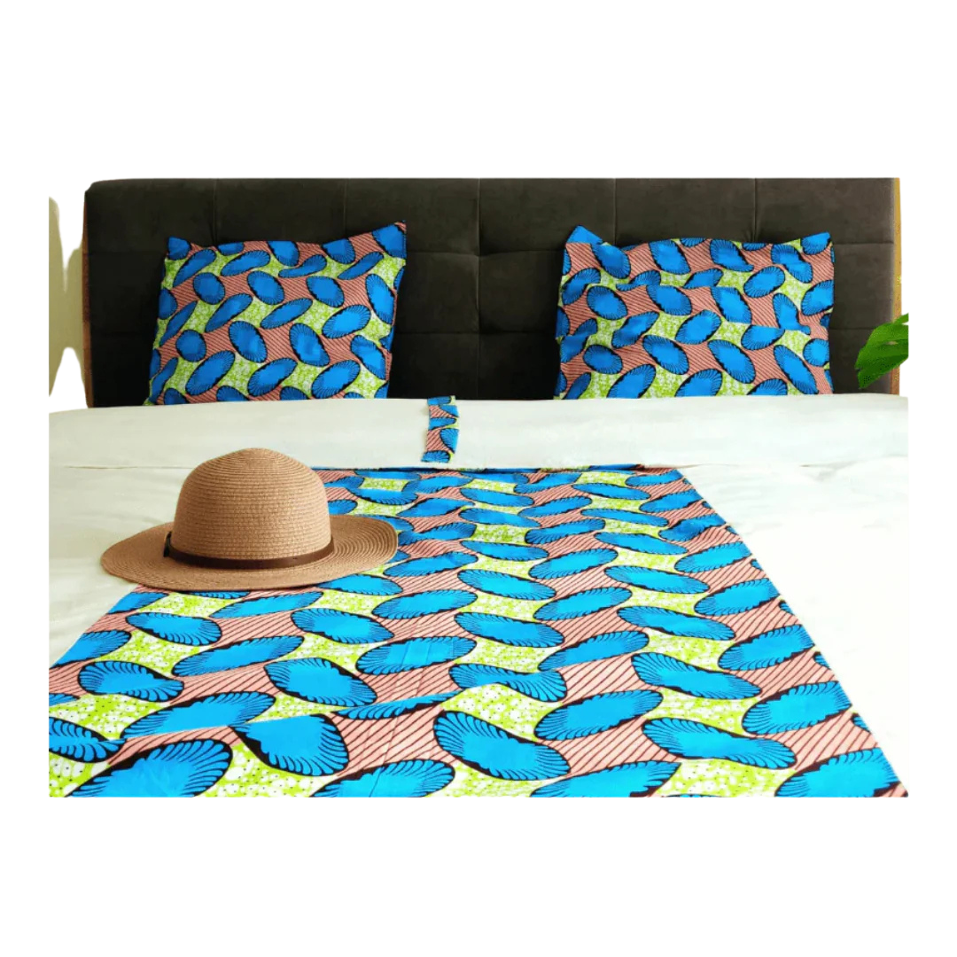 Parure de lit africaine 220x240 – Housse de couette bleu et rose