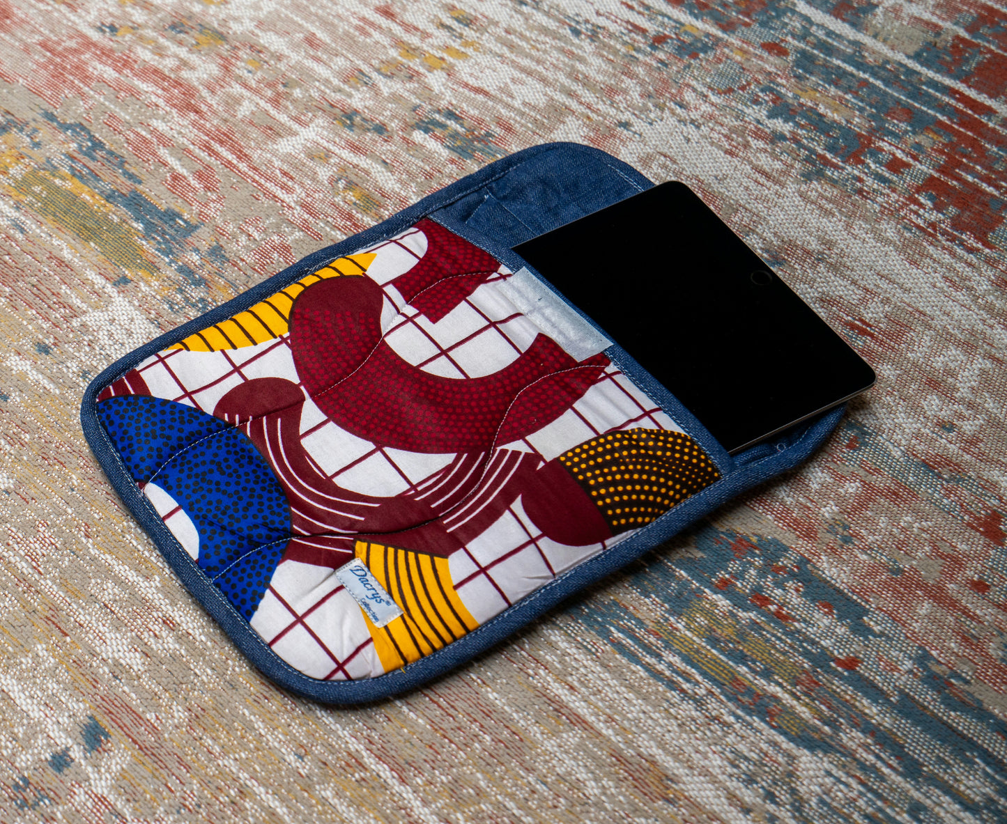 Housse iPad - Tissu Africain & Jean
