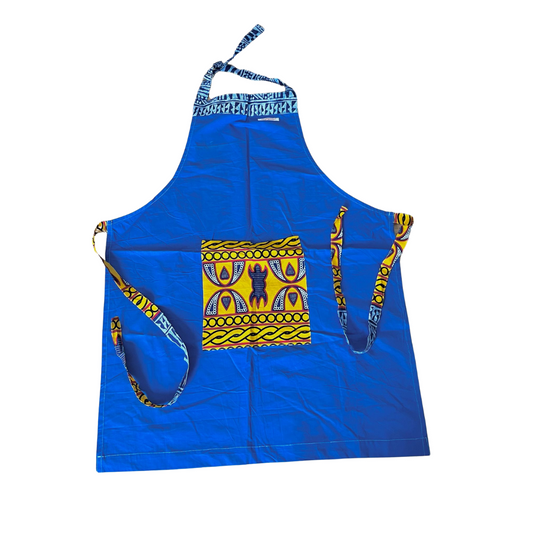 Tablier Bleu Coton avec Tissu Ndop