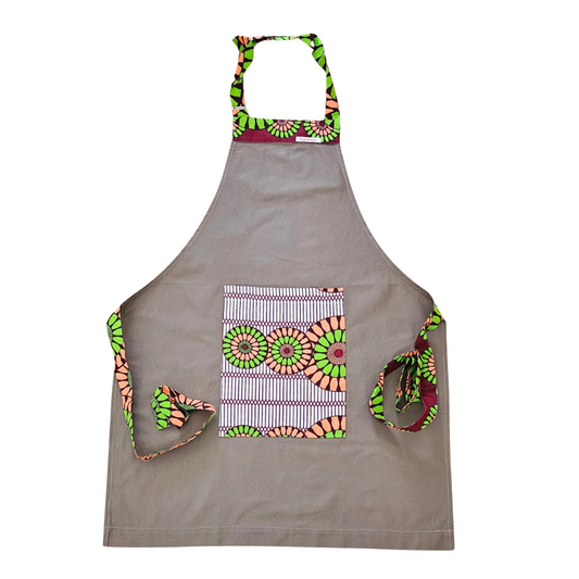 Tablier Vert Kaki en Coton avec Motif Ethnique