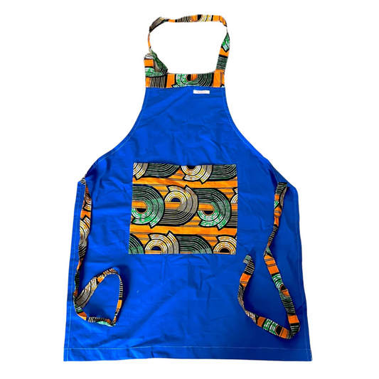 Tablier Ethnique Bleu Roi en Gabardine