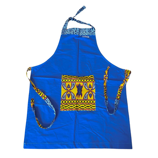 Tablier Bleu Coton avec Tissu Ndop